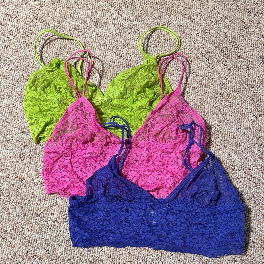 Lot of 3 Lace La Senza Bralettes - Large - Lime, Hot Pink & Royal Blue